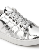 Silver Metallic Lace-Up Sneakers