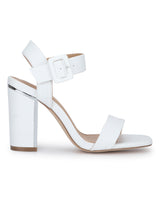 White PU Thick Ankle Strap Block Heels