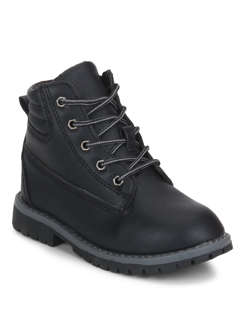 Black Cleated Bottom Biker Ankle Boots