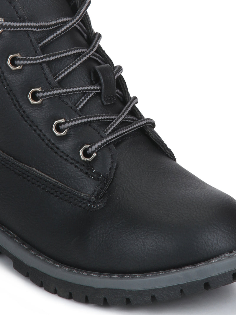 Black Cleated Bottom Biker Ankle Boots