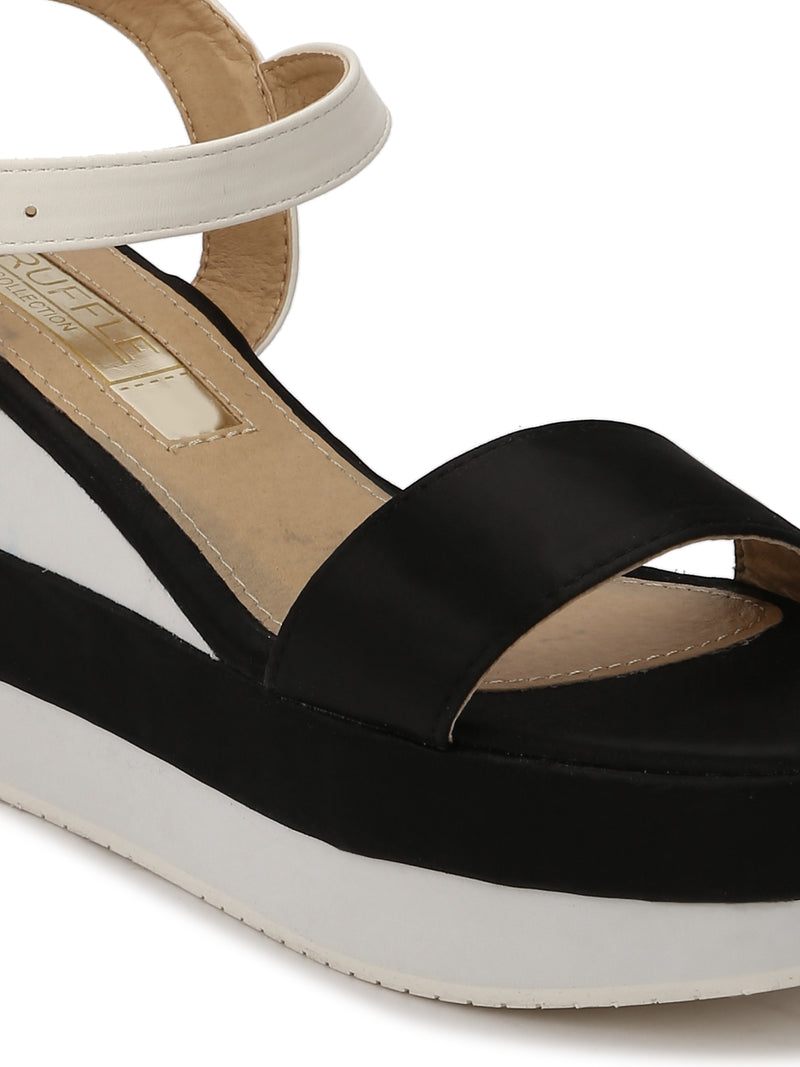 White and Black Ankle Strap Wedges