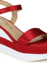 Red and White Ankle Strap Wedges