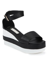 Black and White Ankle Strap Wedges