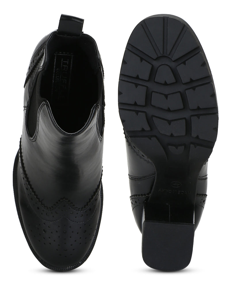 Black Hi-Shine Chunky Block Heel Ankle Length Boots