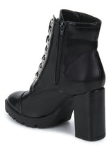 Black HiShine Block Heel Lace-Up Ankle Boots