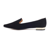 Faux Suede Pearl Heel Slip On Loafers
