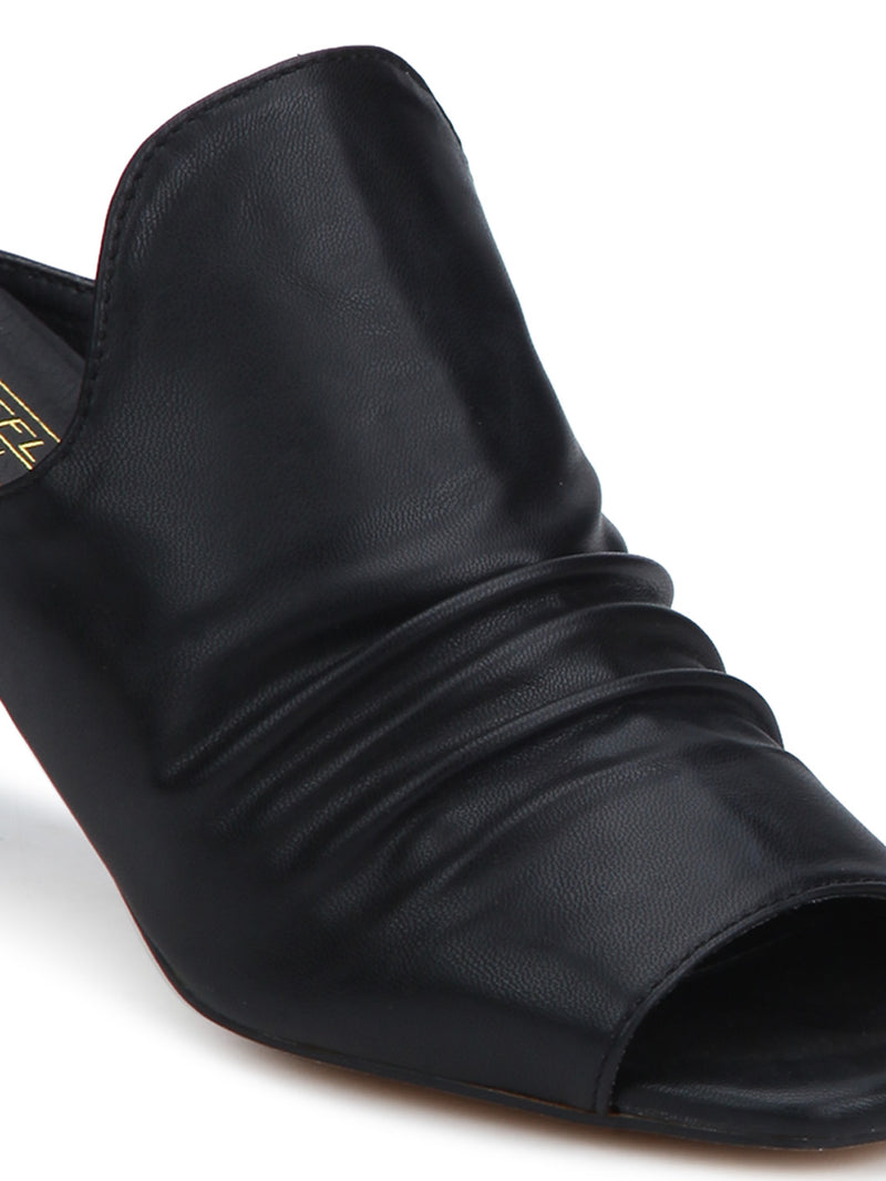 Black PU Slip-on Slim Block Heels