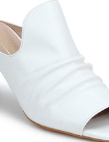 White PU Slip-on Slim Block Heels