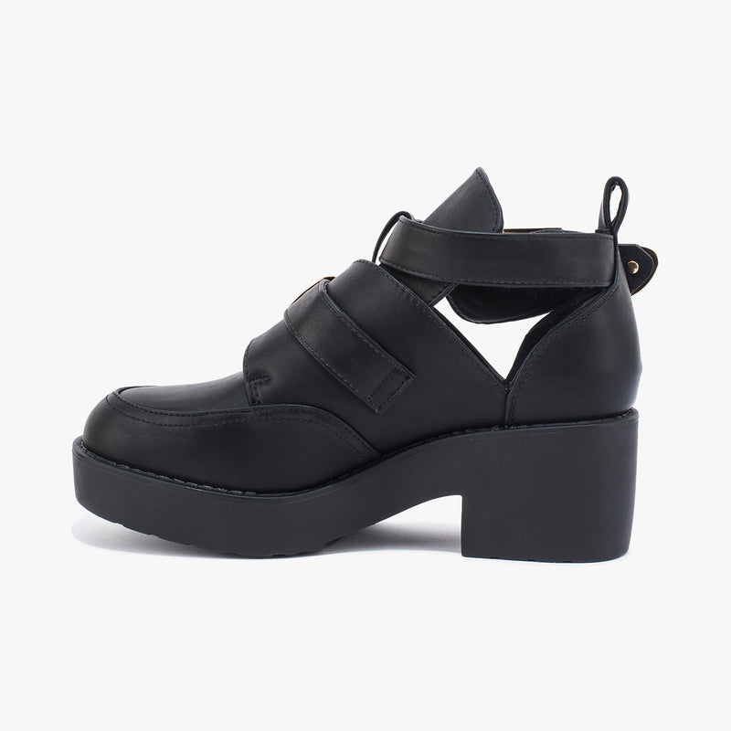 Black Synthetic Chunky Cut Out Anke Boots