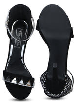 Black Micro Silver Ankle Strap Stilettos