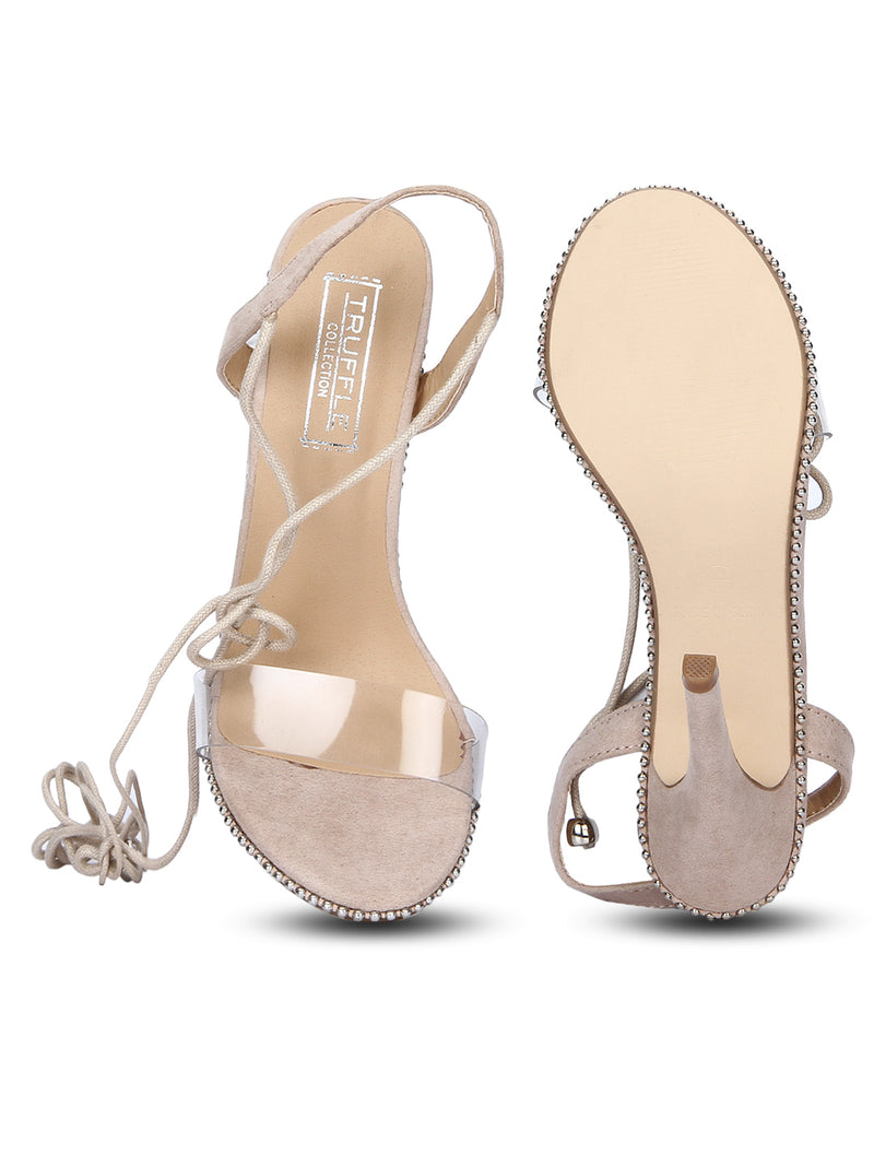 Nude Micro Studded Perspex Lace-up Stilettos
