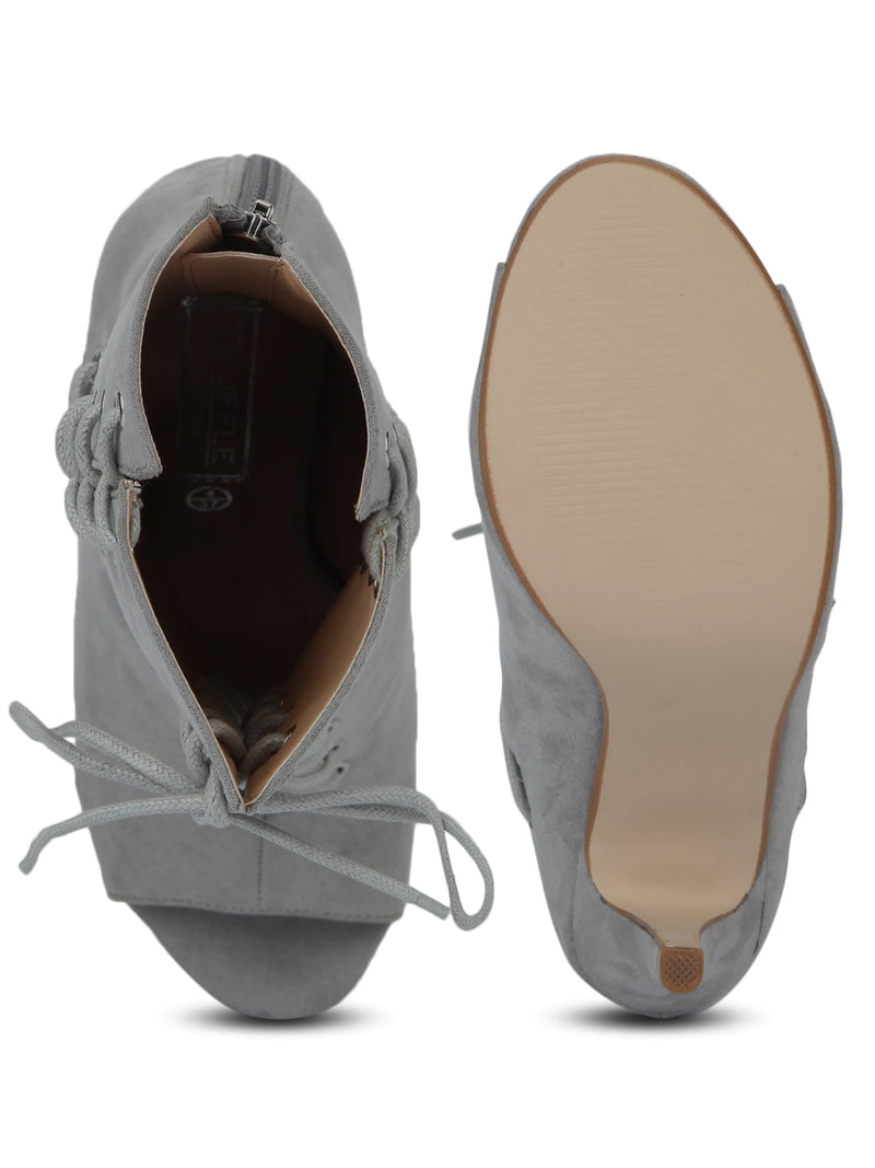 Grey Micro Lace-Up Open Toe Stilettos