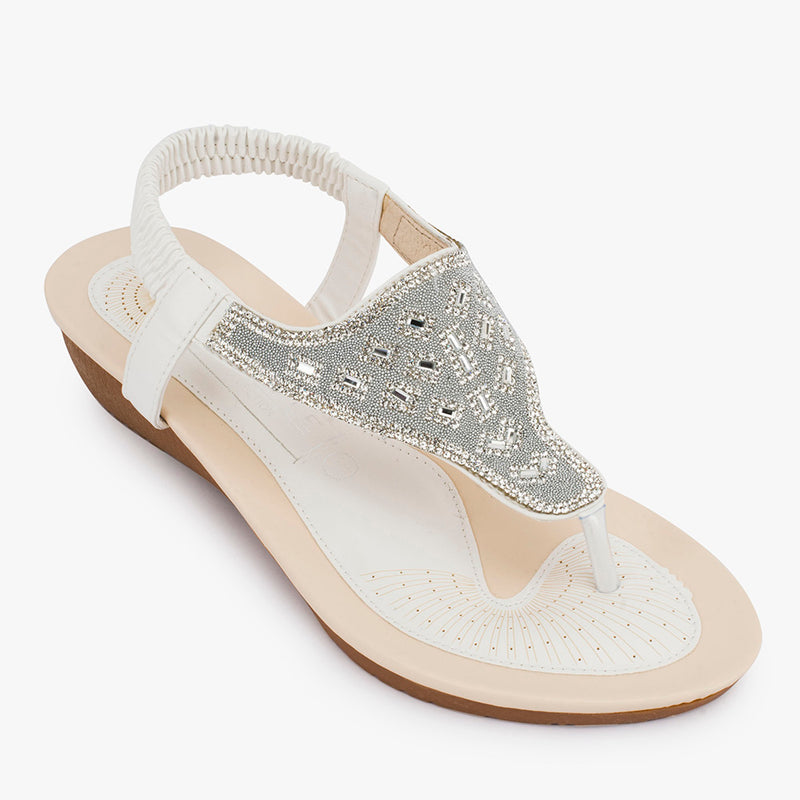 White Embellished Flat Sandals-8