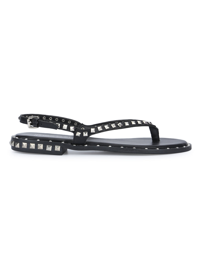 Black PU Studded Strap Slip-On Flats