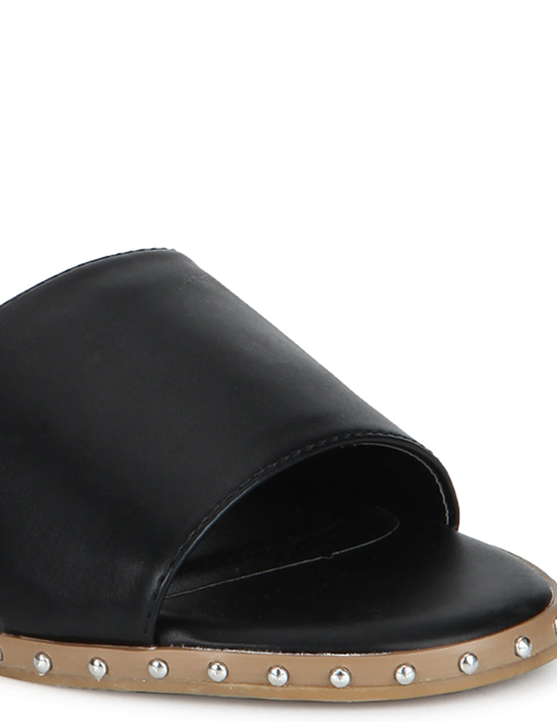 Black PU Side Studded Slip-On Flats