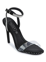 Black Micro Diamante Studded Ankle Strap Stilettos