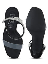Black Micro Diamante Studded Ankle Strap Stilettos