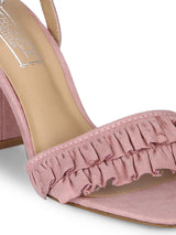 Dusty Pink Frilled Ankle Strap Block Heels