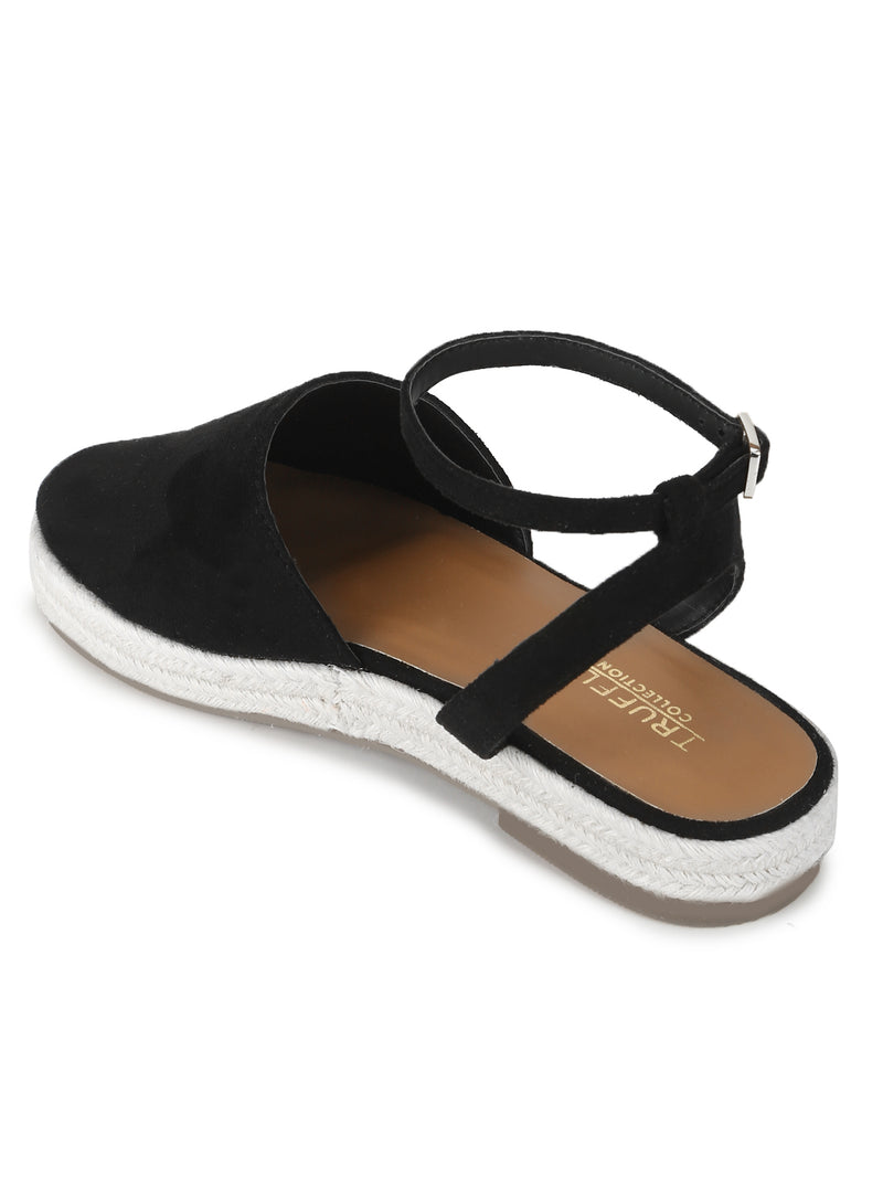 Black Micro Flat Espadrille Sandals