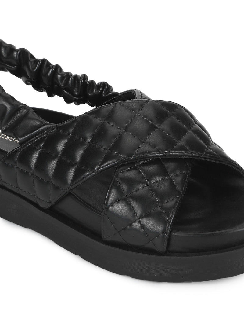 Black PU Quilted Strap Platform Sandals
