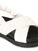 White PU Quilted Strap Platform Sandals