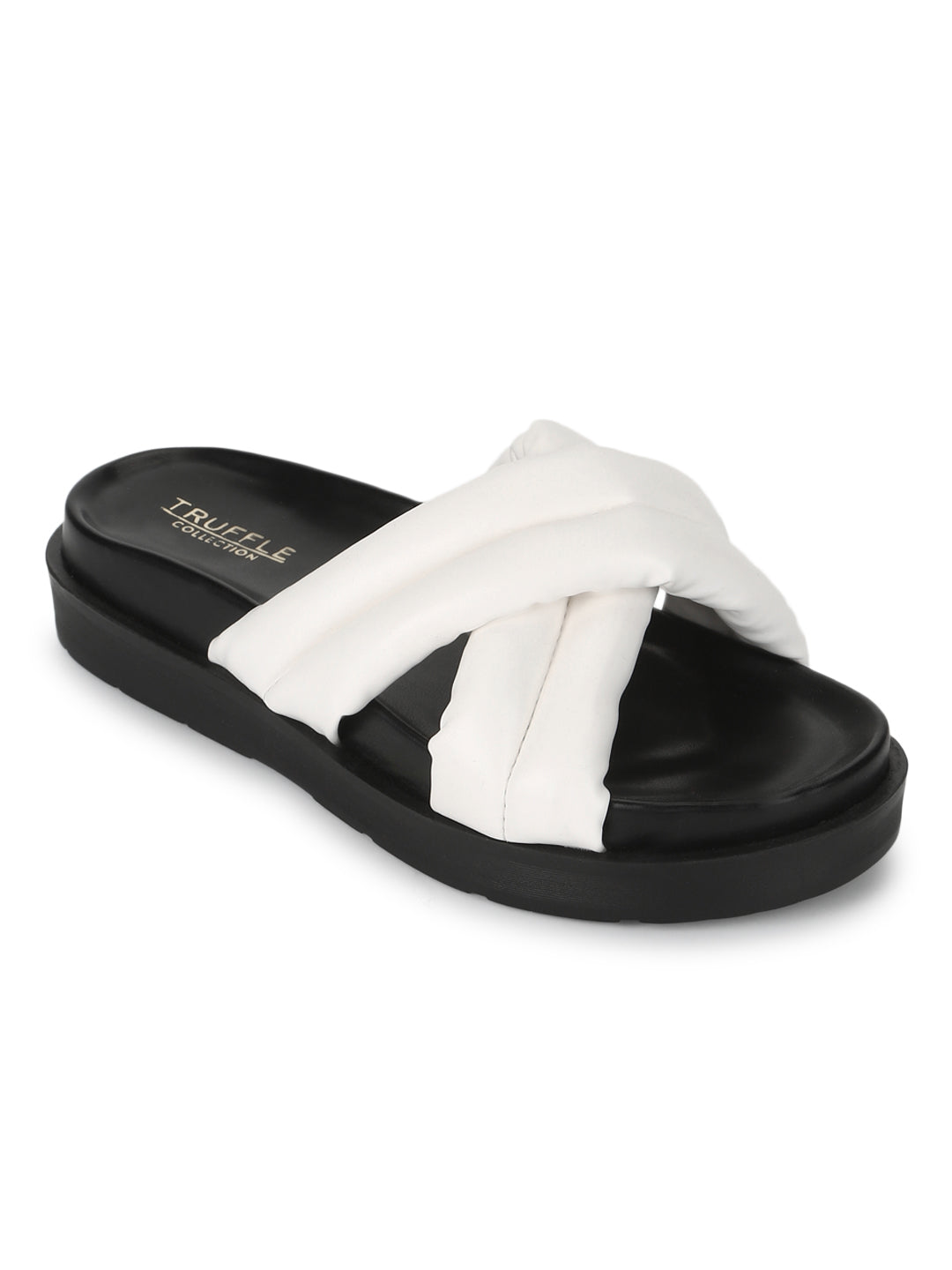 White PU Crisscross Quilted Slides – Truffle Collection