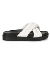 White PU Crisscross Quilted Slides