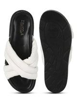 White PU Crisscross Quilted Slides