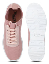 Blush PU Knit Cleated Lace-Up Sneakers