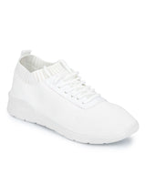 White PU Knit Cleated Lace-Up Sneakers