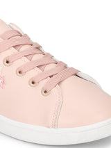 Blush PU Embroidered Lace-up Sneakers