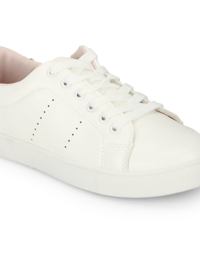 White Rose PU Gold Lace-up Sneakers