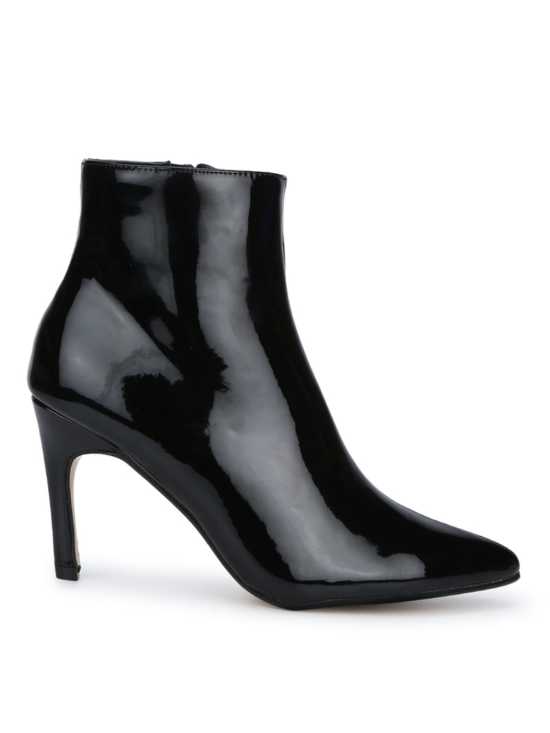 Black Patent Low Heel Ankle Boots