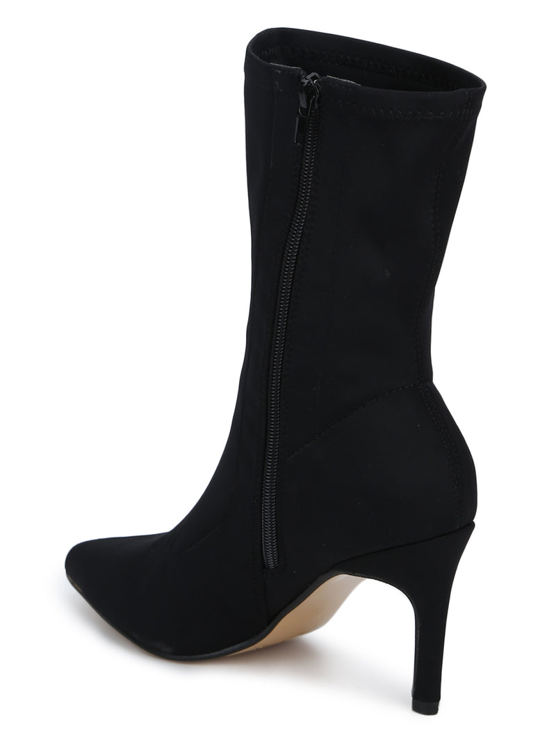 Black Lycra Sock Stiletto Ankle Boots