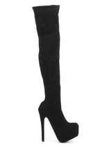 Black Microfibre Stiletto Heel Thigh High Boots