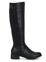 Black PU Buckle Thigh High Long Boots