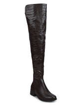 Brown Croc Double Shade Thigh High Long Boots
