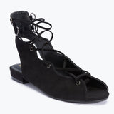 Black Lace Up Flat Sandals