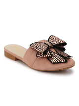 Nude Bowed Open Back Slip-On Flats