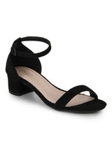 Black Micro Ankle Strap Block Heels