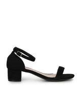 Black Micro Ankle Strap Block Heels