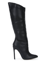 Black PU Stiletto Calf Length Long Boots