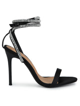 Black Satin Lace-up Barely There Stilettos