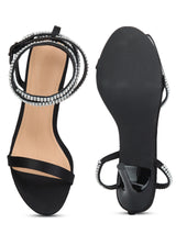 Black Satin Lace-up Barely There Stilettos