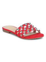 Red Micro Beaded Slip-On Flats