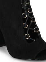 Black Peep Toe Lace Block Heels