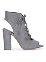 Grey Peep Toe Lace Block Heels