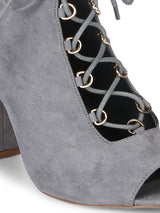 Grey Peep Toe Lace Block Heels