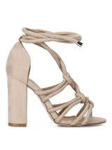 Nude Microfibre Knot Strapped Lace-Up Block Heels