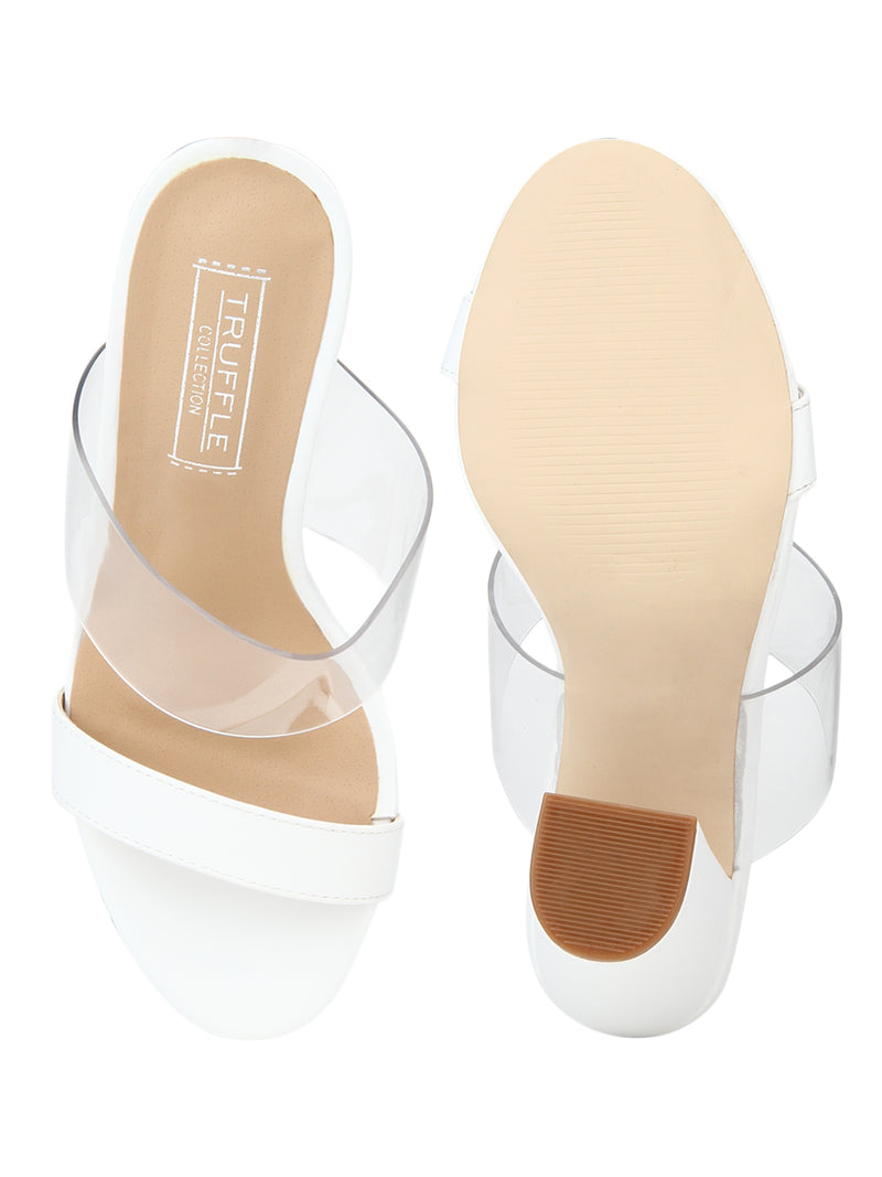 White Perspex Two- Part Slip-on Block Heels